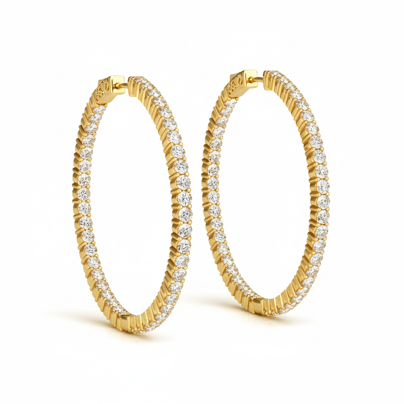 1 ctw 1 Inch 2 Prong Round Hoop — 24mm — Yellow Gold