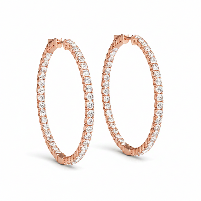 1/3 ctw 1 Inch 4 Prong Round Hoop — 24mm — Rose Gold