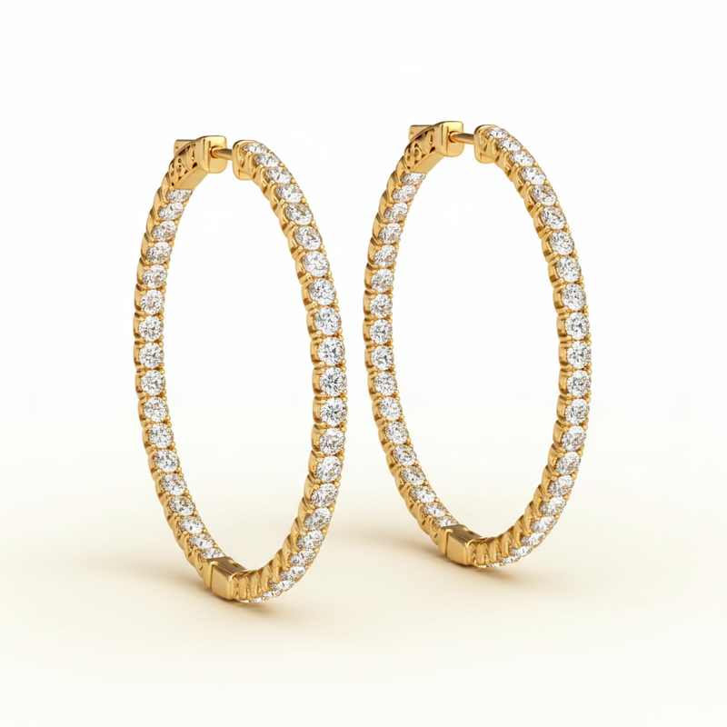 1/3 ctw 1 Inch 4 Prong Round Hoop — 24mm — Yellow Gold