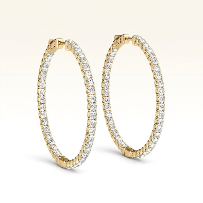1/3 ctw 1 Inch 4 Prong Round Hoop — 24mm — Yellow Gold