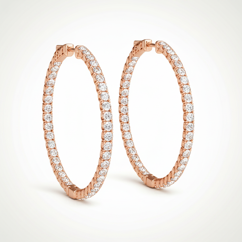 1/2 ctw 1 Inch 4 Prong Round Hoop — 25mm — Rose Gold