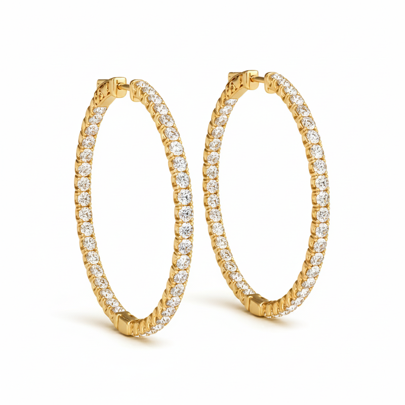 1/2 ctw 1 Inch 4 Prong Round Hoop — 25mm — Yellow Gold