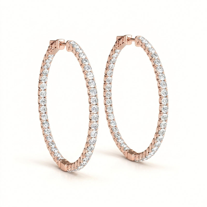 1/2 ctw 1 Inch 4 Prong Round Hoop — 25mm — Rose Gold