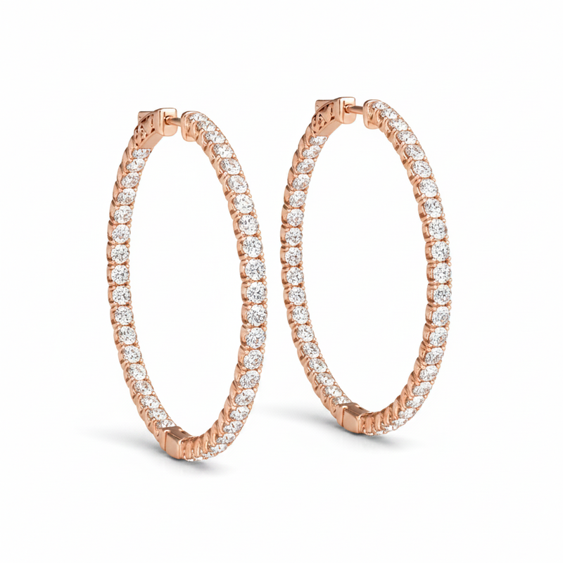 5/8 ctw 1 Inch 4 Prong Round Hoop — 24mm — Rose Gold