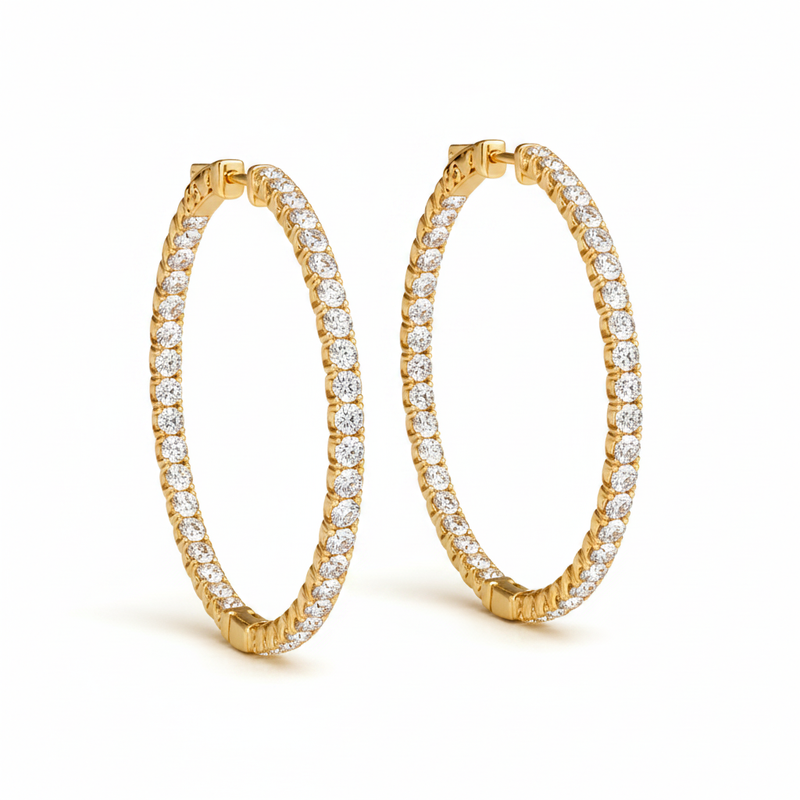 5/8 ctw 1 Inch 4 Prong Round Hoop — 24mm — Yellow Gold