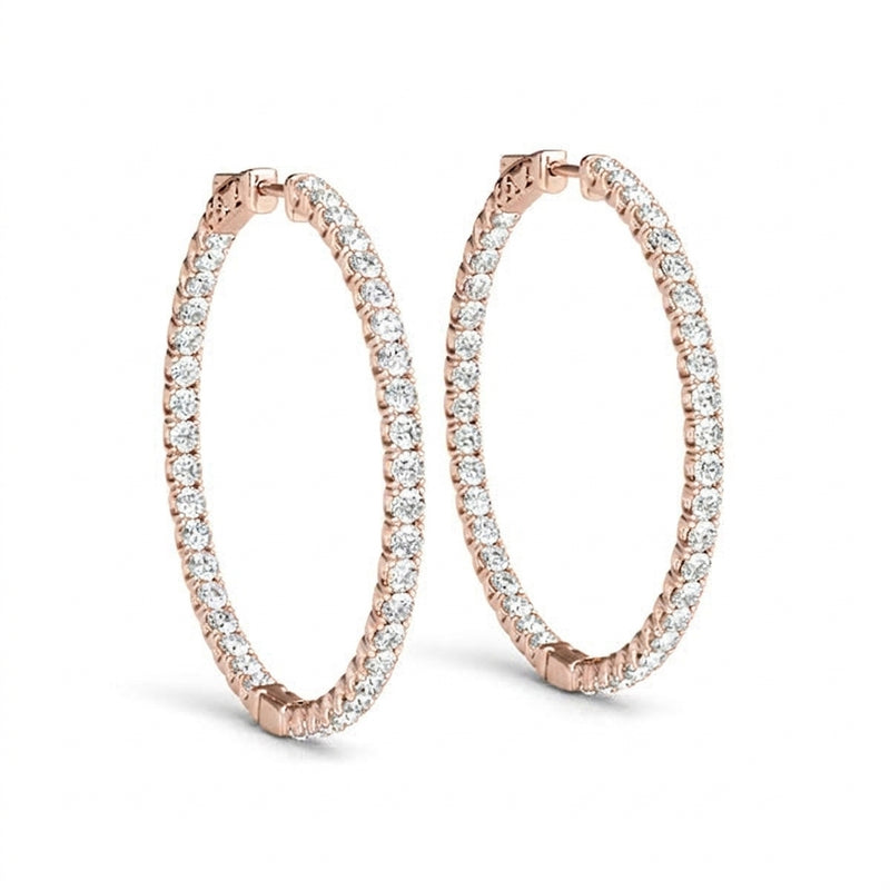5/8 ctw 1 Inch 4 Prong Round Hoop — 24mm — Rose Gold