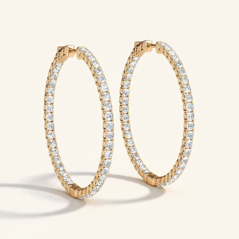 5/8 ctw 1 Inch 4 Prong Round Hoop — 24mm — Yellow Gold