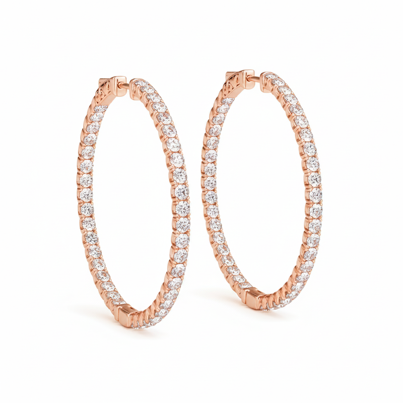 7/8 ctw 1 Inch 4 Prong Round Hoop — 26mm — Rose Gold