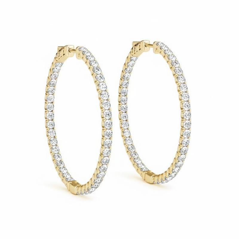 7/8 ctw 1 Inch 4 Prong Round Hoop — 26mm — Yellow Gold