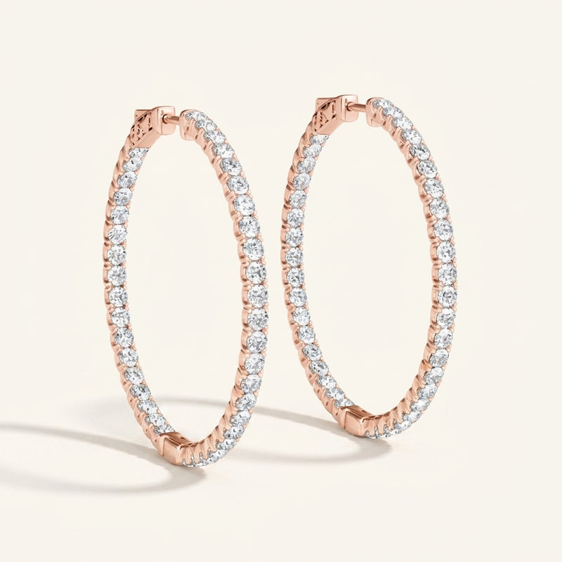 7/8 ctw 1 Inch 4 Prong Round Hoop — 26mm — Rose Gold