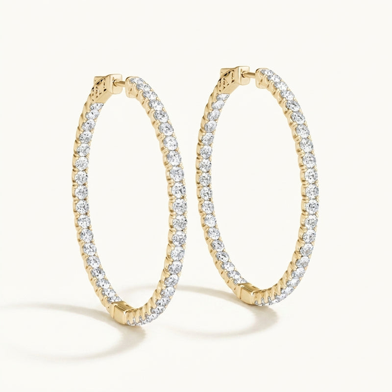 7/8 ctw 1 Inch 4 Prong Round Hoop — 26mm — Yellow Gold