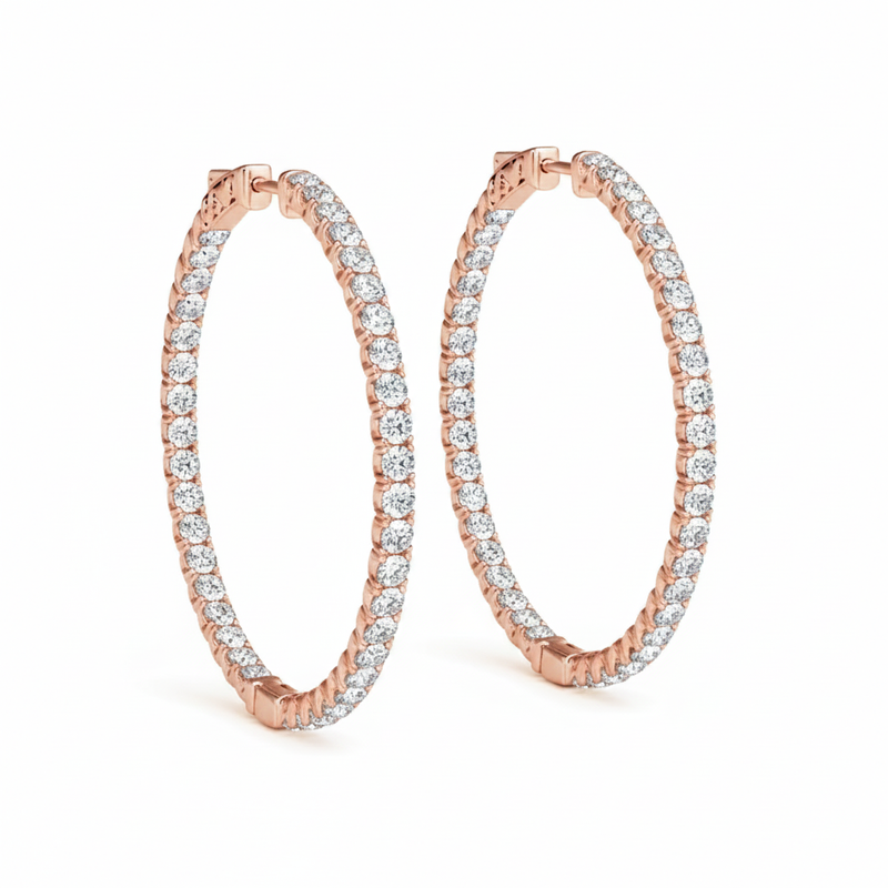1 ctw 1 Inch 4 Prong Round Hoop — 24mm — Rose Gold
