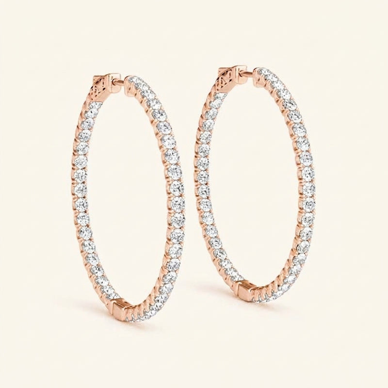 1 ctw 1 Inch 4 Prong Round Hoop — 24mm — Rose Gold