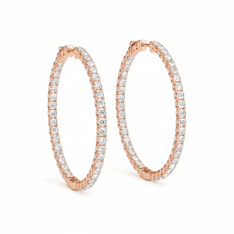 1 1/3 ctw 1 Inch 4 Prong Round Hoop — 25mm — Rose Gold