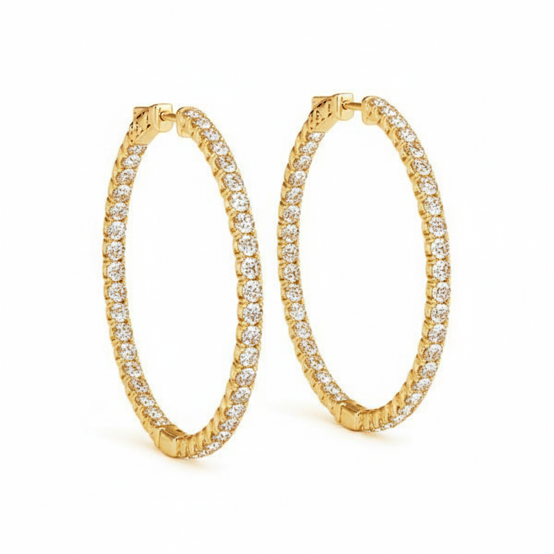 1 1/3 ctw 1 Inch 4 Prong Round Hoop — 25mm — Yellow Gold
