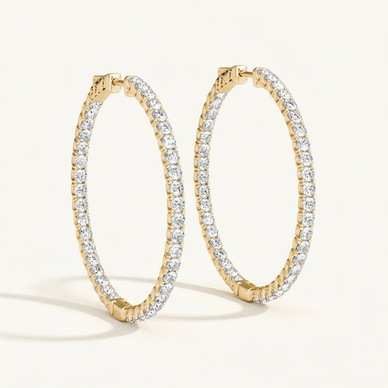 1 1/3 ctw 1 Inch 4 Prong Round Hoop — 25mm — Yellow Gold