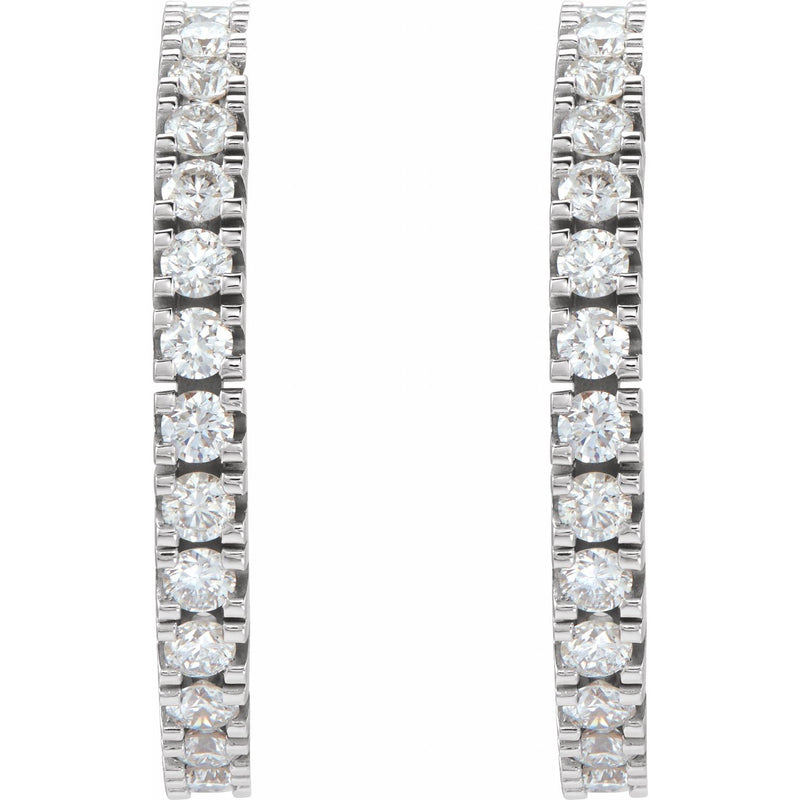 1 ct tw Round Lab Grown Diamond Accented Hoop Earrings in 14K Whi... - view 2