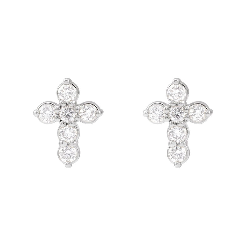 1/6 ct tw Round Lab Grown Diamond Cross Earrings in 14K White Gol... - view 2