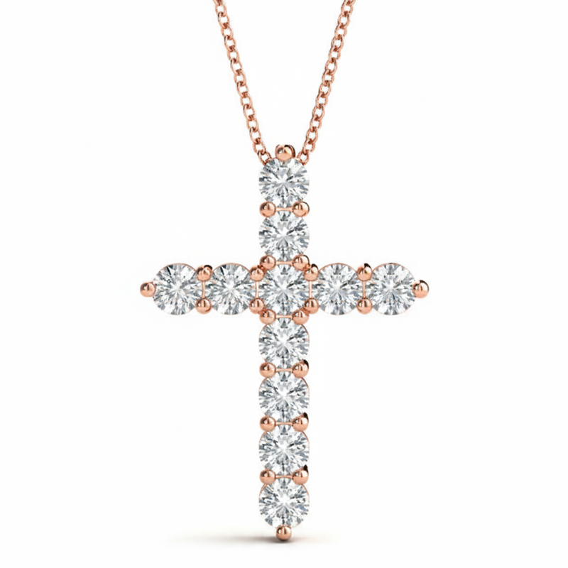 11 Stone Cross Pendant — 0.01 ctw — Rose Gold
