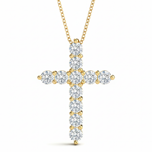 11 Stone Cross Pendant — 0.01 ctw — Yellow Gold