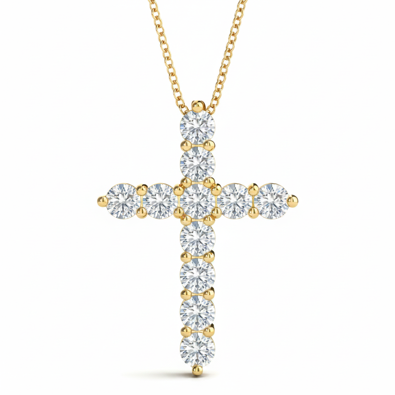 11 Stone Cross Pendant — 0.01 ctw — Yellow Gold