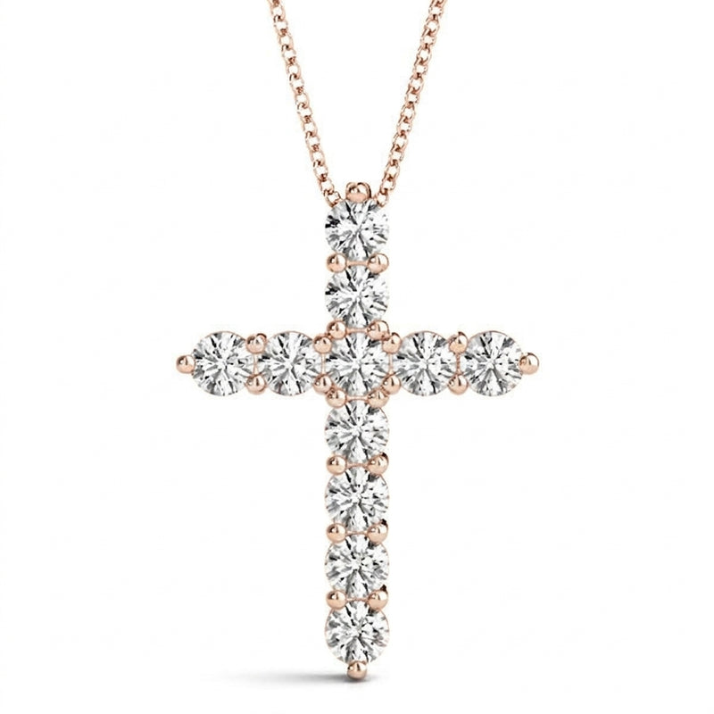11 Stone Cross Pendant — 0.01 ctw — Rose Gold