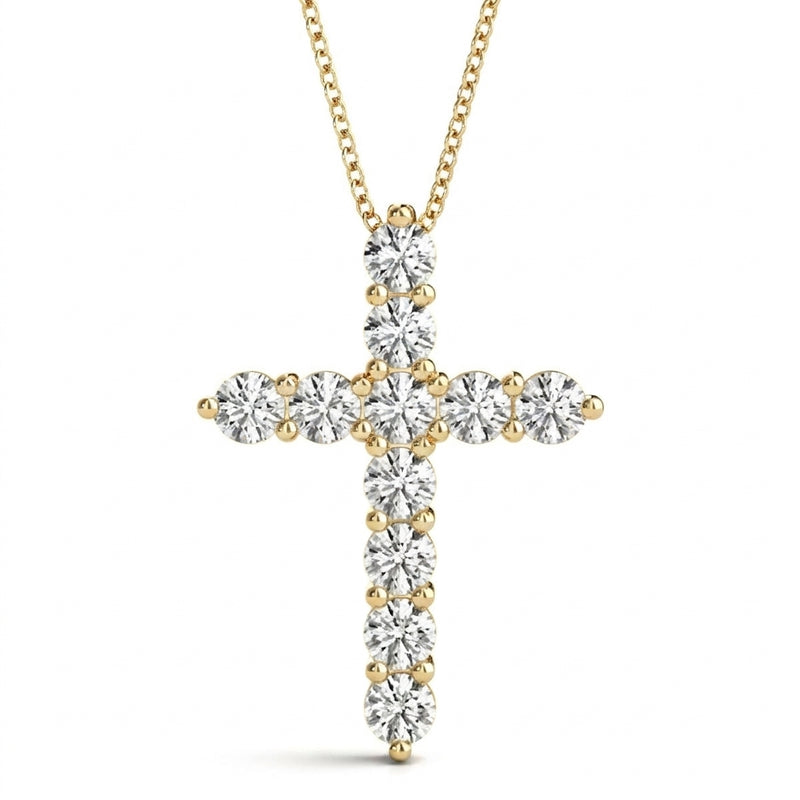 11 Stone Cross Pendant — 0.01 ctw — Yellow Gold