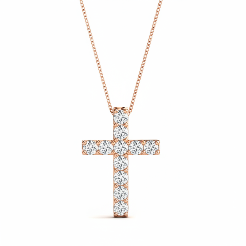 11 Stone Cross Pendant — 0.02 ctw — Rose Gold