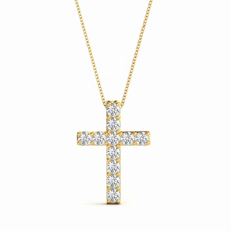 11 Stone Cross Pendant — 0.02 ctw — Yellow Gold