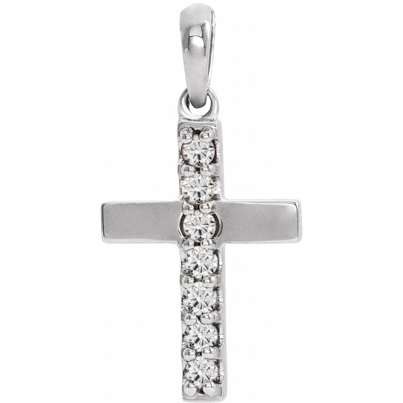 Round Lab Grown Diamond Accented Cross Pendant in 14K White Gold...