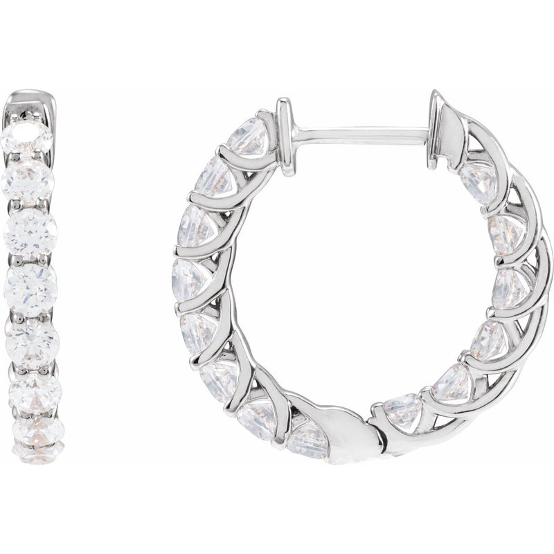 2 1/5 ct tw Round Lab Grown Diamond Hoop Earrings in 14K White Go...