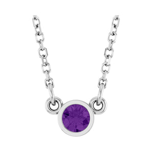 Solitaire Bezel Lab Grown Diamond Necklace in Rhodium-Plated Ster...