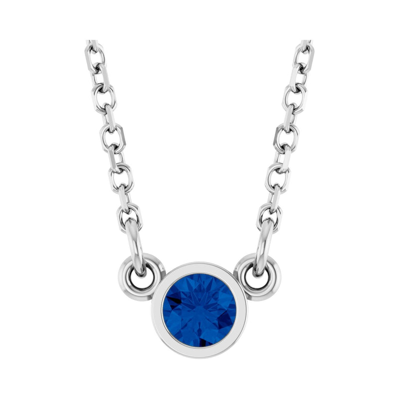 Solitaire Bezel Lab Grown Diamond Necklace in Rhodium-Plated Ster...