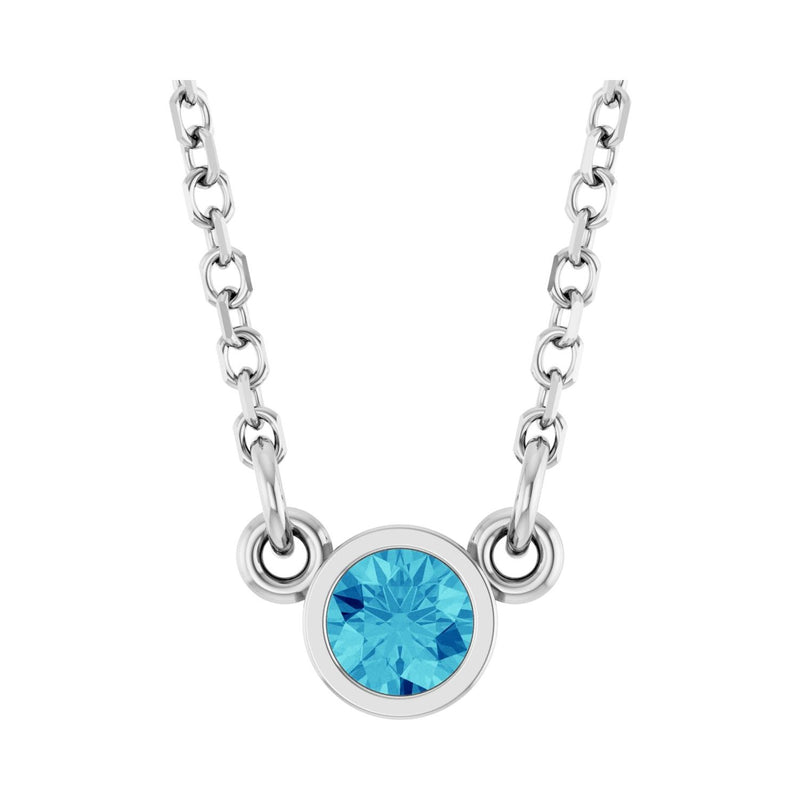 Solitaire Bezel Lab Grown Diamond Necklace in Rhodium-Plated Ster...