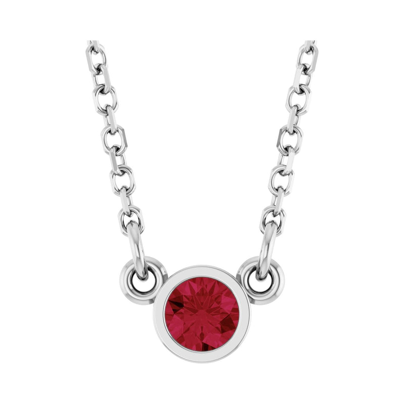 Solitaire Bezel Lab Grown Diamond Necklace in Rhodium-Plated Ster...