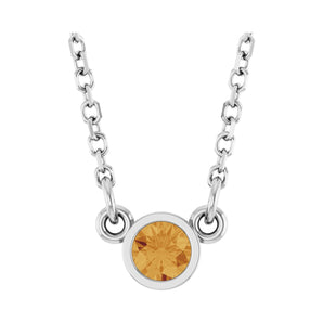 Solitaire Bezel Lab Grown Diamond Necklace in Rhodium-Plated Ster...
