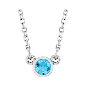 Solitaire Bezel Lab Grown Diamond Necklace in Rhodium-Plated Ster...