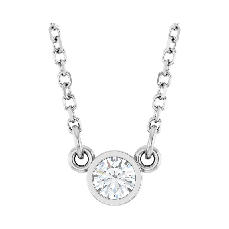 Solitaire Bezel Lab Grown Diamond Necklace in 14K White Gold (18"...