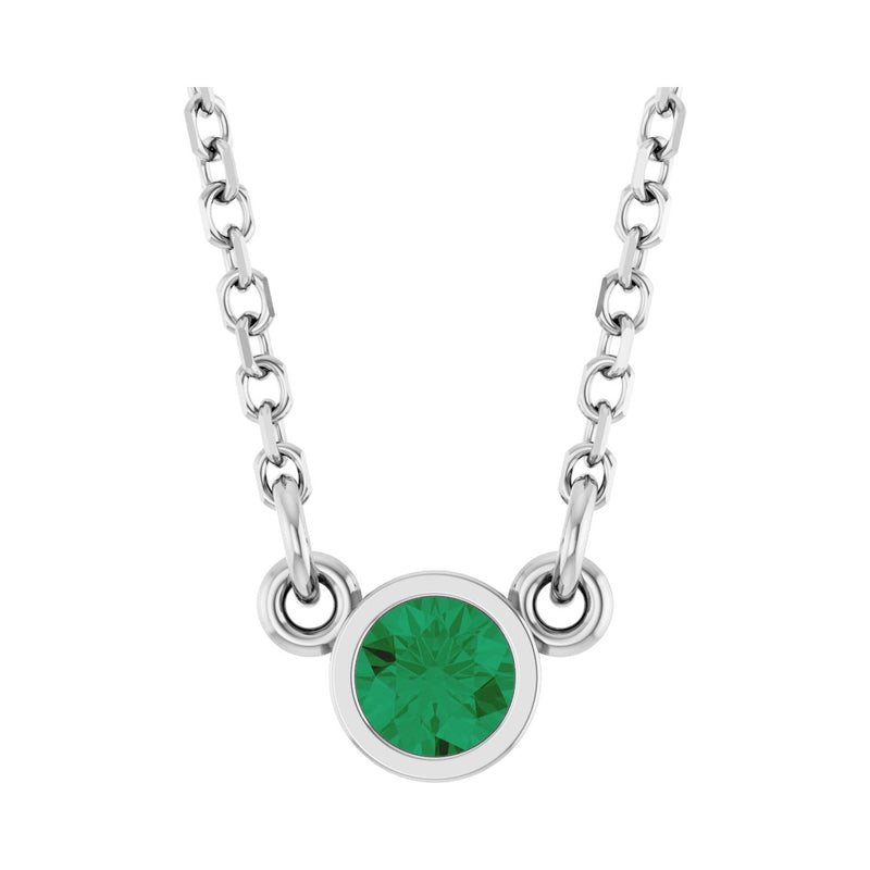 Solitaire Bezel Lab Grown Diamond Necklace in Rhodium-Plated Ster...
