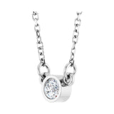 Solitaire Bezel Lab Grown Diamond Necklace in Rhodium-Plated Ster... - view 2
