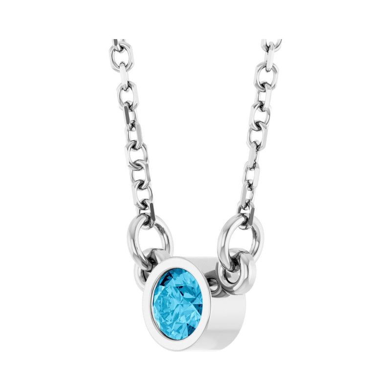 Solitaire Bezel Lab Grown Diamond Necklace in Rhodium-Plated Ster... - view 2