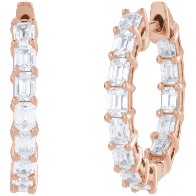 3 ct tw Emerald Lab Grown Diamond Hoop Earrings in 14K White Gold... - view 2