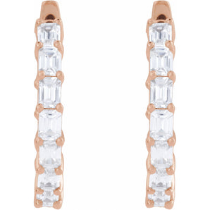 3 ct tw Emerald Lab Grown Diamond Hoop Earrings in 14K White Gold... - view 3