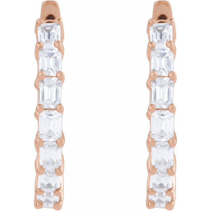 3 ct tw Emerald Lab Grown Diamond Hoop Earrings in 14K White Gold... - view 3