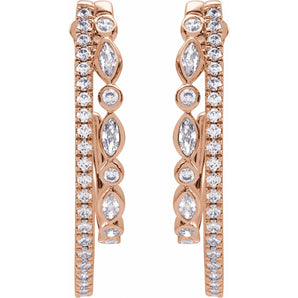 1 1/5 ct tw Marquise Lab Grown Diamond Accented Hoop Earrings in ... - view 3
