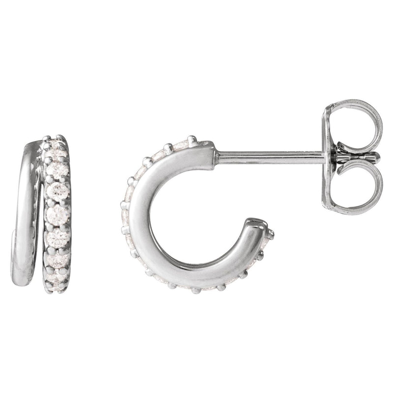 1/6 ct tw Round Lab Grown Diamond Accented Hoop Earrings in 14K W...