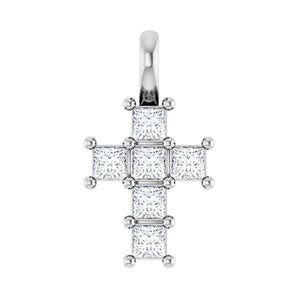 1 ct Square Lab Grown Diamond Accented Cross Pendant in 14K White...
