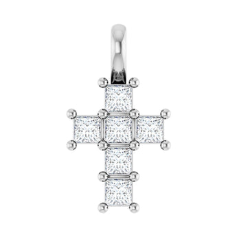 1 ct Square Lab Grown Diamond Accented Cross Pendant in 14K White...