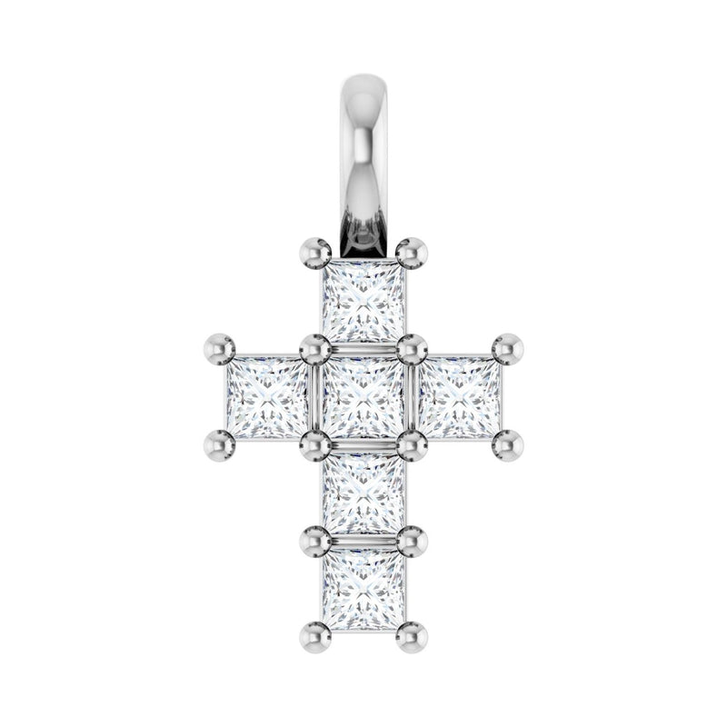 1 ct Square Lab Grown Diamond Accented Cross Pendant in 14K White...