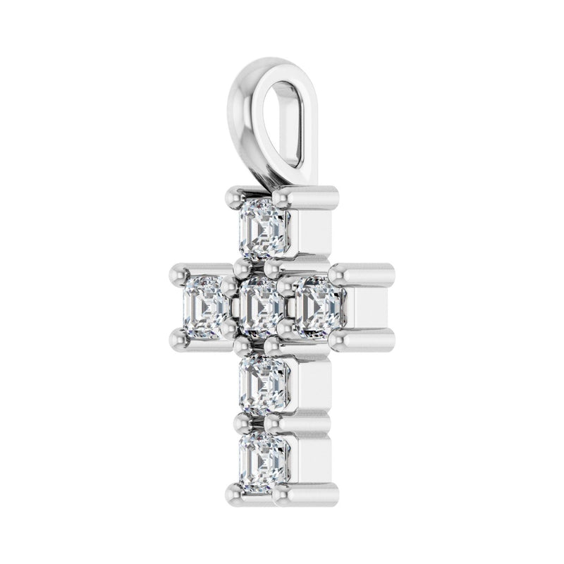 1 ct Asscher Lab Grown Diamond Accented Cross Pendant in 14K Whit... - view 2